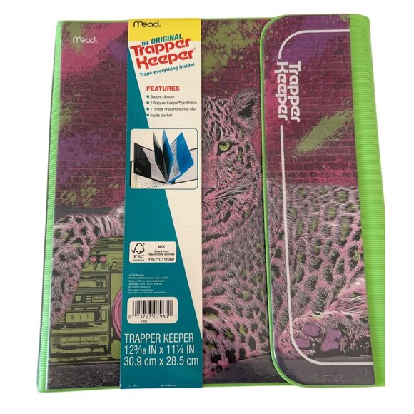 Mead Original Trapper Keeper Binder Retro Portfolio Style Purple Green Cheetah - Picture 2 of 6